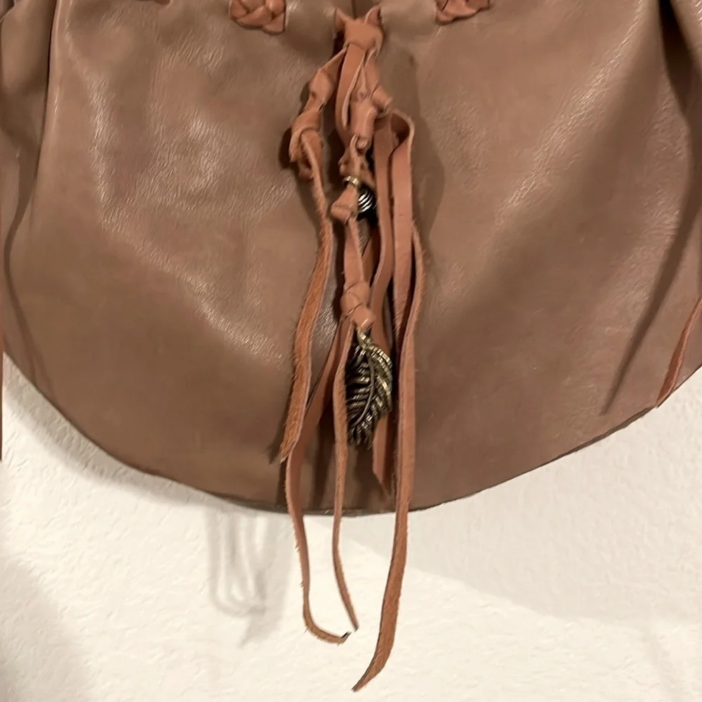 Lucky Brand Women Tote Bag Brown Leather Tassel Fringe Bohemian Coastal Cowgirl
